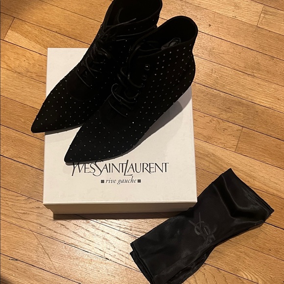 Yves Saint Laurent Black Lace-Up Studded Boots NWT tried on only - Picture 2 of 14